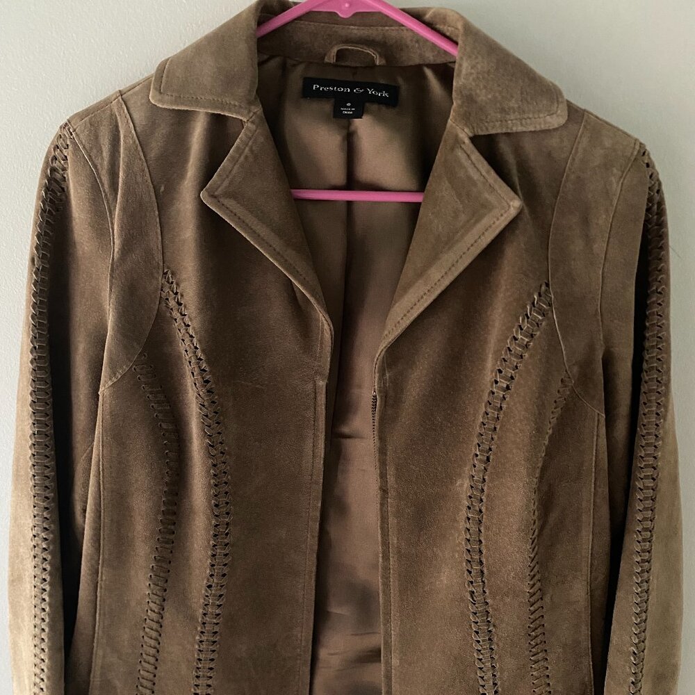 Women's Preston & York Tan Suede Jacket with unique stitching